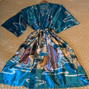 🎑🌸🥷🌸🩱Elegant Teal Satin Robe